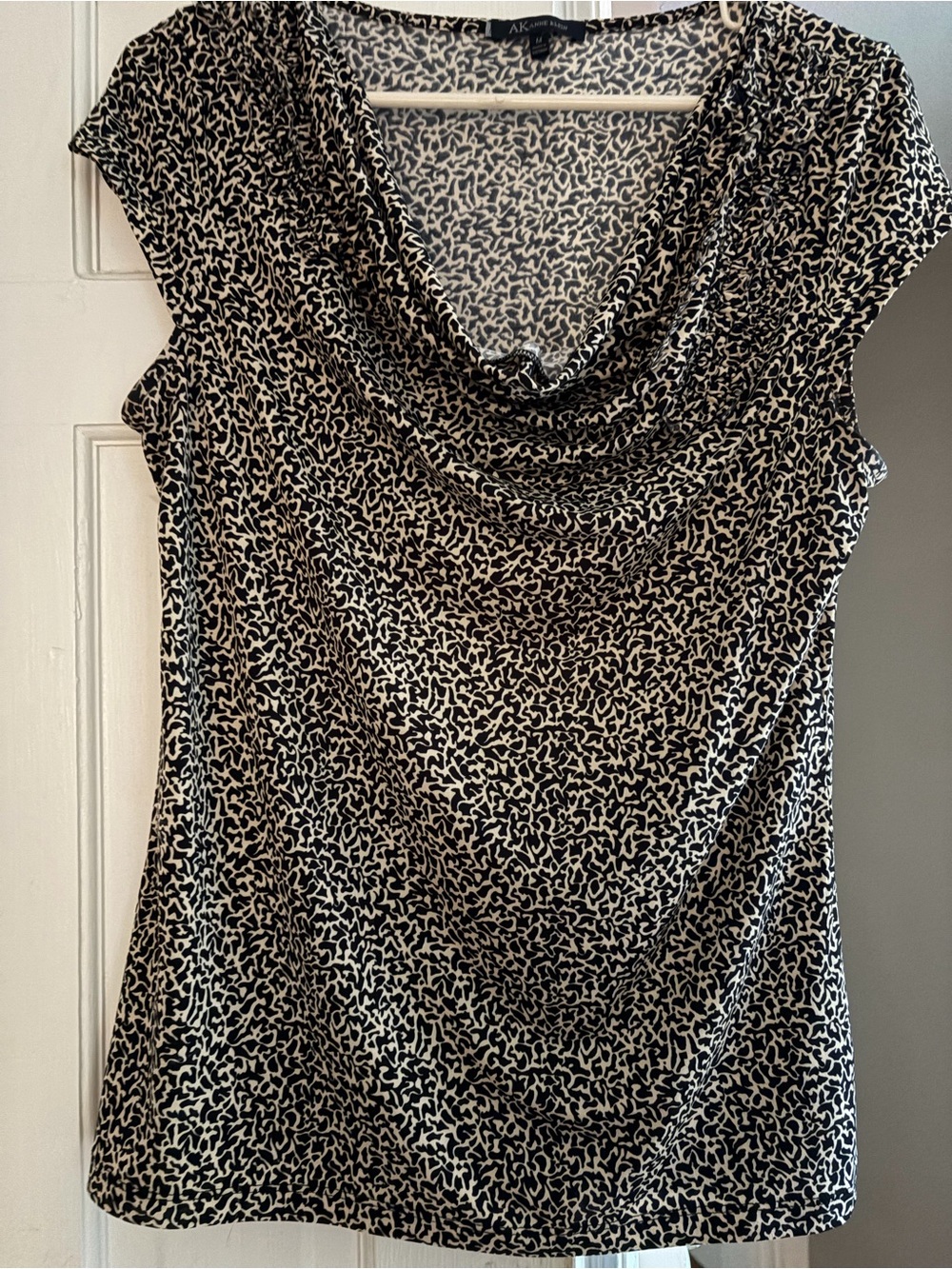 Anne Klein Black and Cream Abstract Cowl Neck Blouse